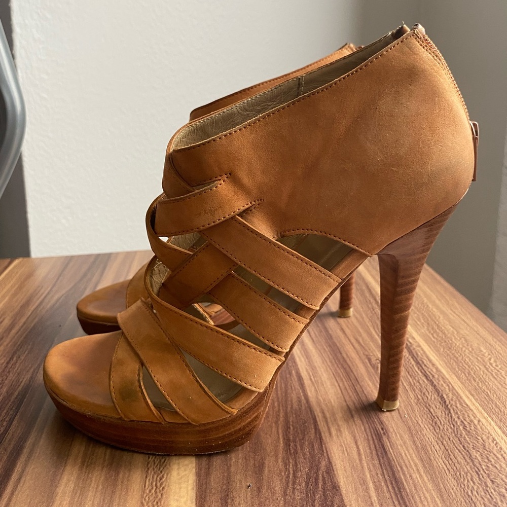Stuart Weitzman Brown Suede Greek Platform Heels 7